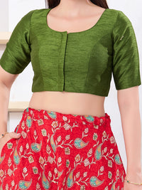 Vamas Art Silk Round Neck Solid Front Open Elbow Sleeves Blouse