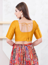 Vamas Art Silk Round Neck Solid Front Open Elbow Sleeves Blouse