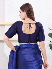Vamas Art Silk Round Neck Solid Front Open Elbow Sleeves Blouse