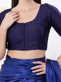 Vamas Art Silk Round Neck Solid Front Open Elbow Sleeves Blouse