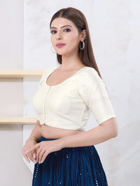Vamas Art Silk Round Neck Solid Front Open Blouse