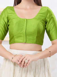 Vamas Art Silk Round Neck Solid Front Open Elbow Sleeves Blouse