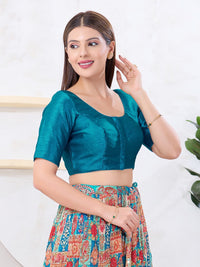 Vamas Art Silk Round Neck Solid Front Open Elbow Sleeves Blouse