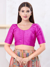 Vamas Art Silk Round Neck Solid Front Open Blouse