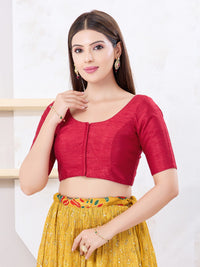 Vamas Art Silk Round Neck Solid Front Open Blouse
