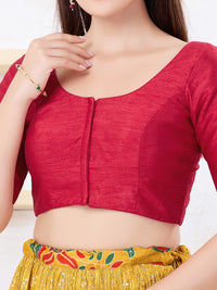 Vamas Art Silk Round Neck Solid Front Open Blouse