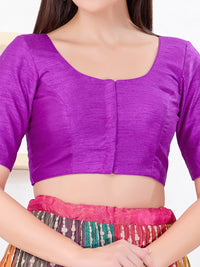 Vamas Art Silk Round Neck Solid Front Open Blouse