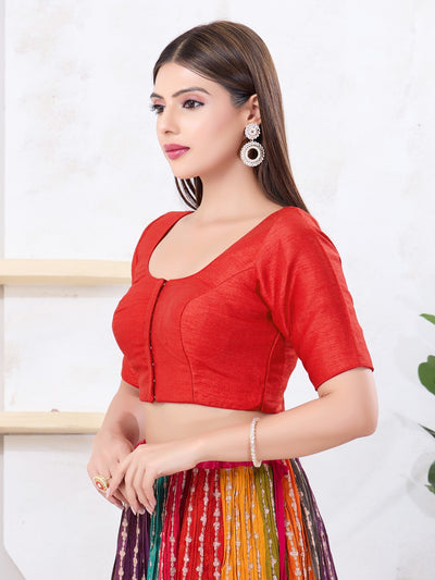 Vamas Art Silk Round Neck Solid Front Open Elbow Sleeves Blouse