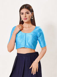 Vamas Art Silk Round Neck Solid Front Open Elbow Sleeves Blouse