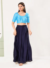 Vamas Art Silk Round Neck Solid Front Open Elbow Sleeves Blouse