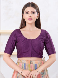 Vamas Art Silk Round Neck Solid Front Open Elbow Sleeves Blouse