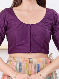 Vamas Art Silk Round Neck Solid Front Open Elbow Sleeves Blouse