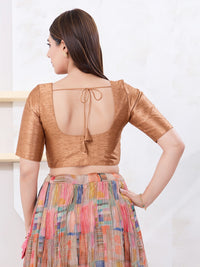 Vamas Art Silk Round Neck Solid Front Open Elbow Sleeves Blouse