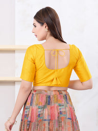 Vamas Art Silk Round Neck Solid Front Open Elbow Sleeves Blouse