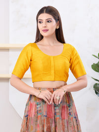 Vamas Art Silk Round Neck Solid Front Open Elbow Sleeves Blouse