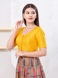 Vamas Art Silk Round Neck Solid Front Open Elbow Sleeves Blouse