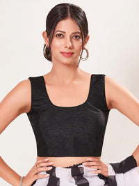Vamas Art Silk Round Neck Solid Front Open Blouse