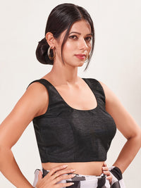 Vamas Art Silk Round Neck Solid Front Open Blouse