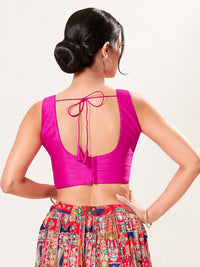 Vamas Art Silk Round Neck Solid Front Open Blouse