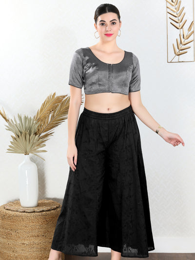 Vamas Tissue Round Neck Front Open Blouse