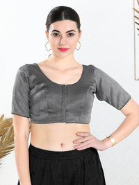 Vamas Tissue Round Neck Front Open Blouse