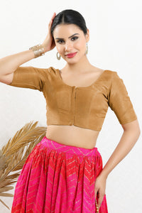 Vamas Tissue Round Neck Front Open Blouse