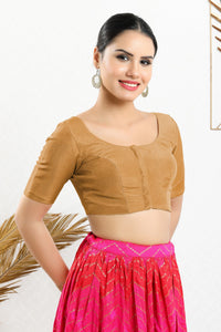 Vamas Tissue Round Neck Front Open Blouse
