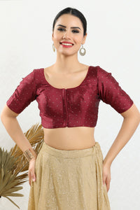 Vamas Tafetta Silk Zari Butti Round Neck Festive Blouse
