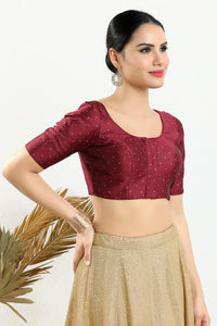 Vamas Tafetta Silk Zari Butti Round Neck Festive Blouse