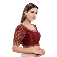 Machine Embroidery Zari Work Silk Blouse