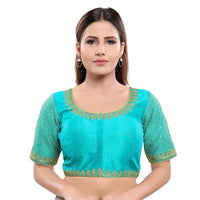 Machine Embroidery Zari Work Silk Blouse