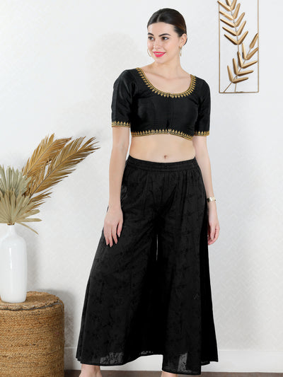 Zari Neckline Embroidery Round Neck Blouse