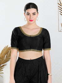 Zari Neckline Embroidery Round Neck Blouse