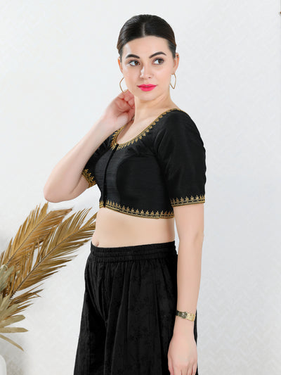 Zari Neckline Embroidery Round Neck Blouse