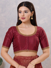 Zari Neckline Embroidery Round Neck Blouse