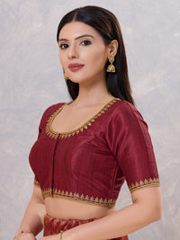 Zari Neckline Embroidery Round Neck Blouse