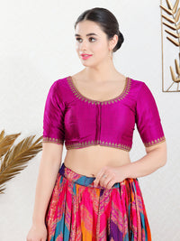 Zari Neckline Embroidery Round Neck Blouse