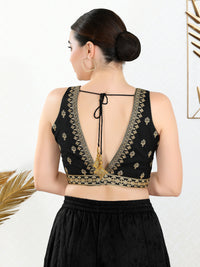 Vamas Machine Emvroidery V Neck Sleeveless Blouse With Waist Yoke