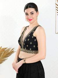 Vamas Machine Emvroidery V Neck Sleeveless Blouse With Waist Yoke