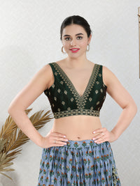 Vamas Machine Emvroidery V Neck Sleeveless Blouse With Waist Yoke