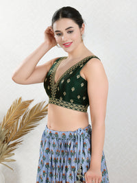Vamas Machine Emvroidery V Neck Sleeveless Blouse With Waist Yoke