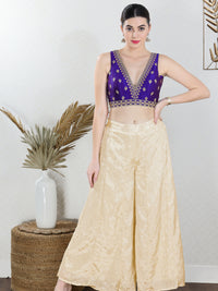 Vamas Machine Emvroidery V Neck Sleeveless Blouse With Waist Yoke