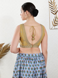 Vamas Machine Emvroidery V Neck Sleeveless Blouse With Waist Yoke