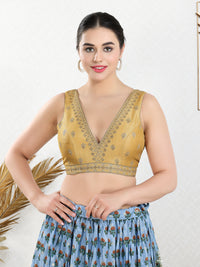 Vamas Machine Emvroidery V Neck Sleeveless Blouse With Waist Yoke