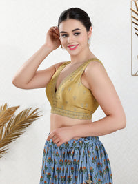 Vamas Machine Emvroidery V Neck Sleeveless Blouse With Waist Yoke