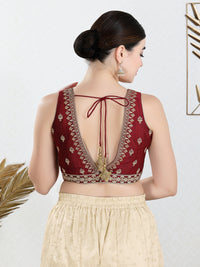 Vamas Machine Emvroidery V Neck Sleeveless Blouse With Waist Yoke