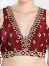 Vamas Machine Emvroidery V Neck Sleeveless Blouse With Waist Yoke