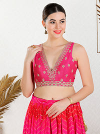 Vamas Machine Emvroidery V Neck Sleeveless Blouse With Waist Yoke