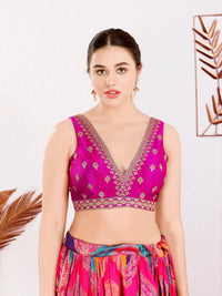 Vamas Machine Emvroidery V Neck Sleeveless Blouse With Waist Yoke