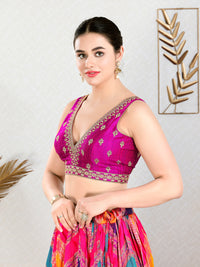 Vamas Machine Emvroidery V Neck Sleeveless Blouse With Waist Yoke